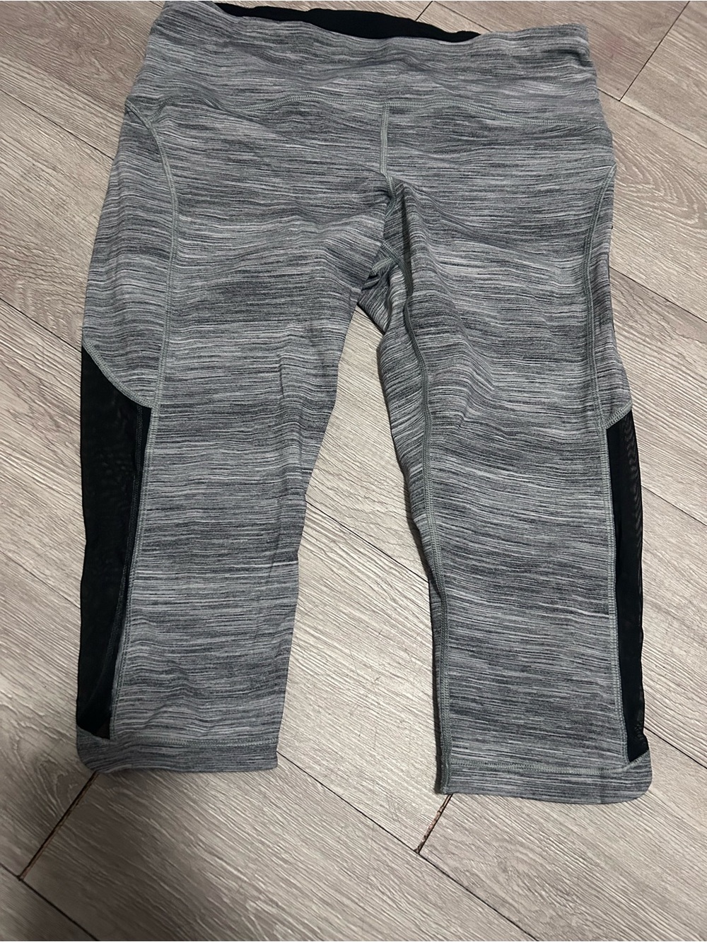 lululemon athletica Grey Heather Capri Leggings with Black Mesh Panels